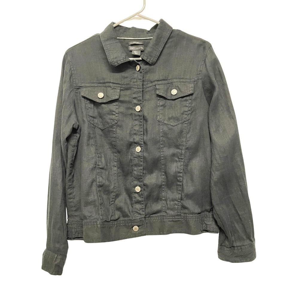JNY Jones New York 100% Linen Black Lightweight Utility Jacket - Size Large